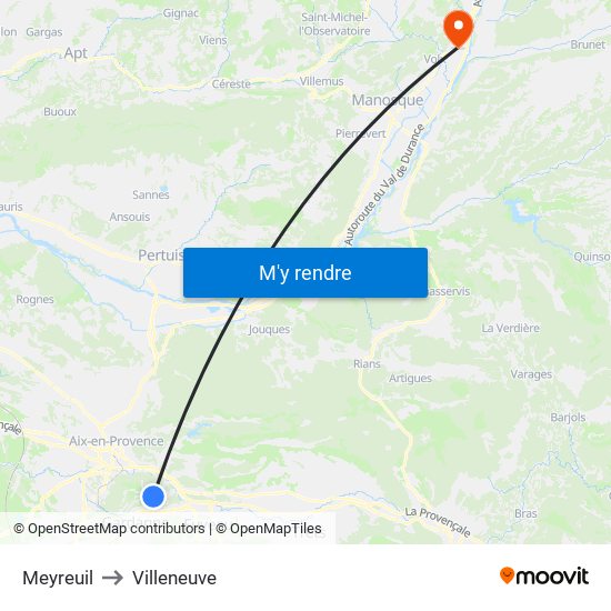 Meyreuil to Villeneuve map