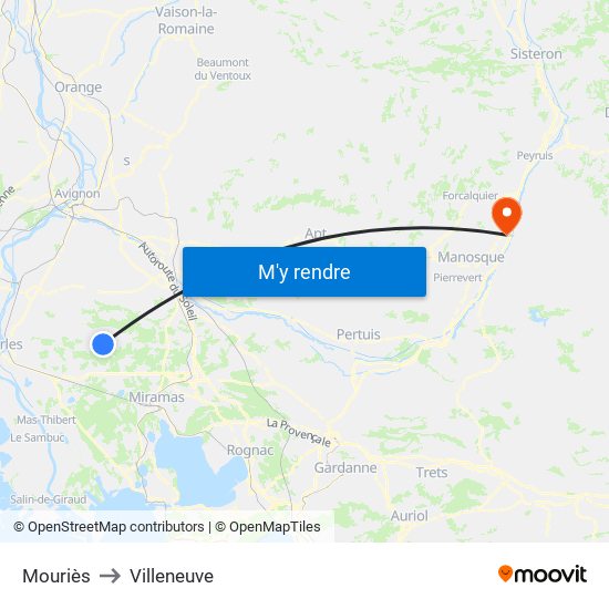 Mouriès to Villeneuve map