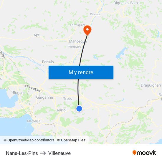Nans-Les-Pins to Villeneuve map
