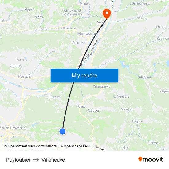 Puyloubier to Villeneuve map