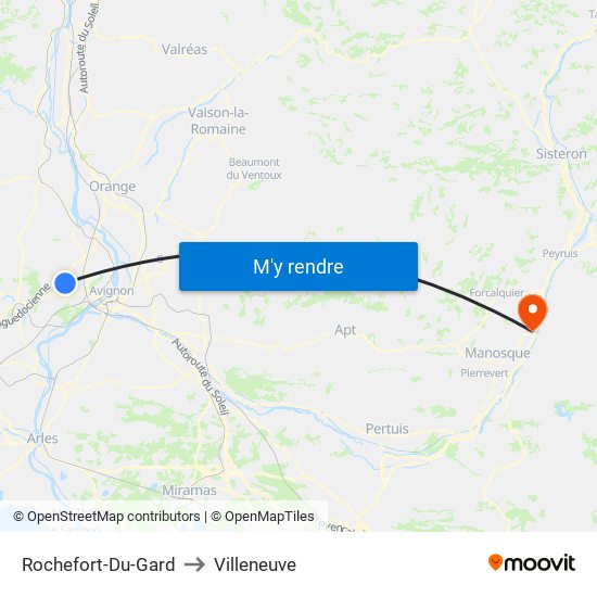 Rochefort-Du-Gard to Villeneuve map