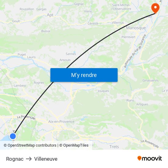 Rognac to Villeneuve map