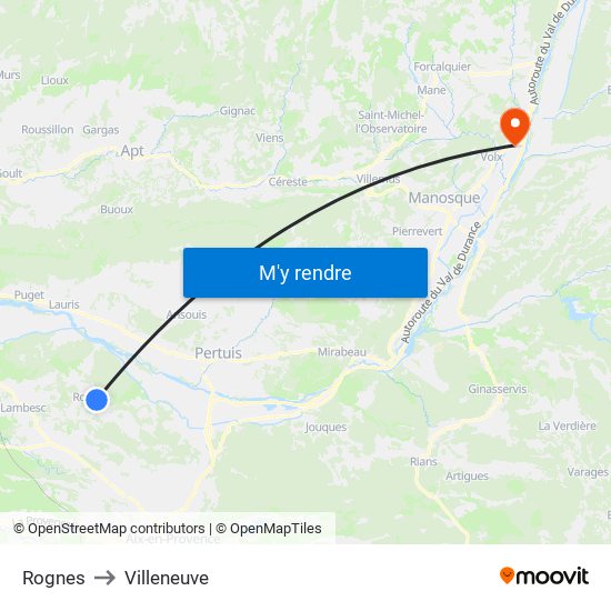 Rognes to Villeneuve map