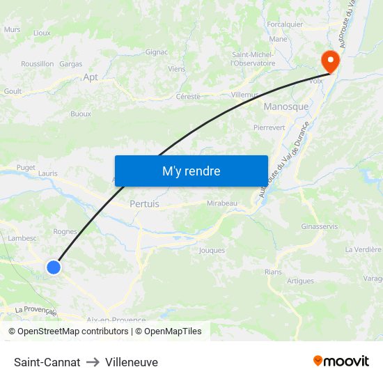 Saint-Cannat to Villeneuve map