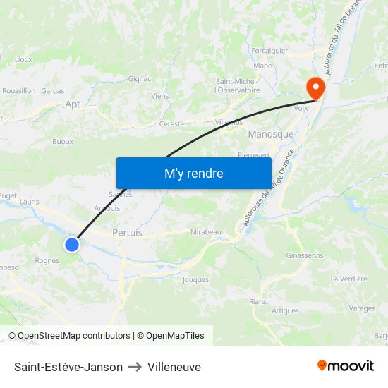 Saint-Estève-Janson to Villeneuve map