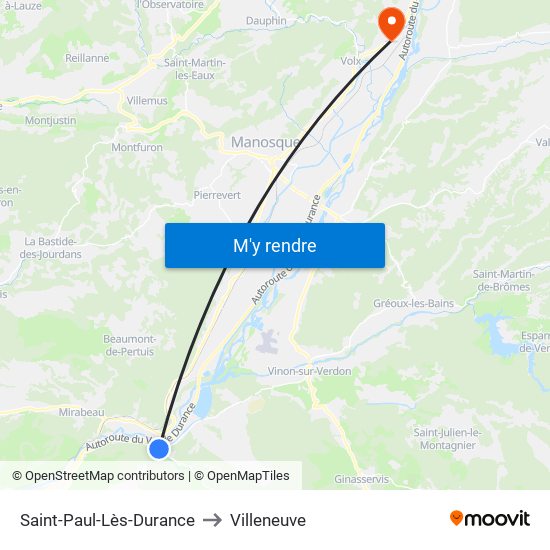 Saint-Paul-Lès-Durance to Villeneuve map