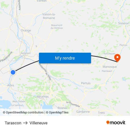 Tarascon to Villeneuve map