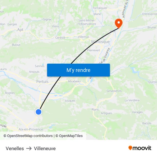 Venelles to Villeneuve map
