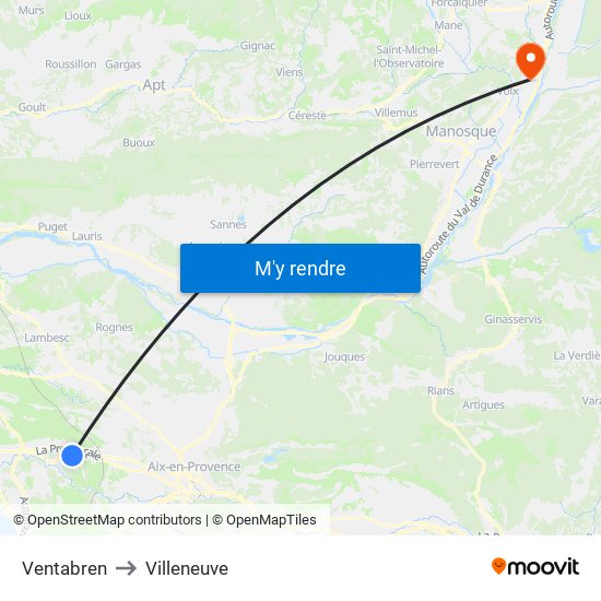 Ventabren to Villeneuve map