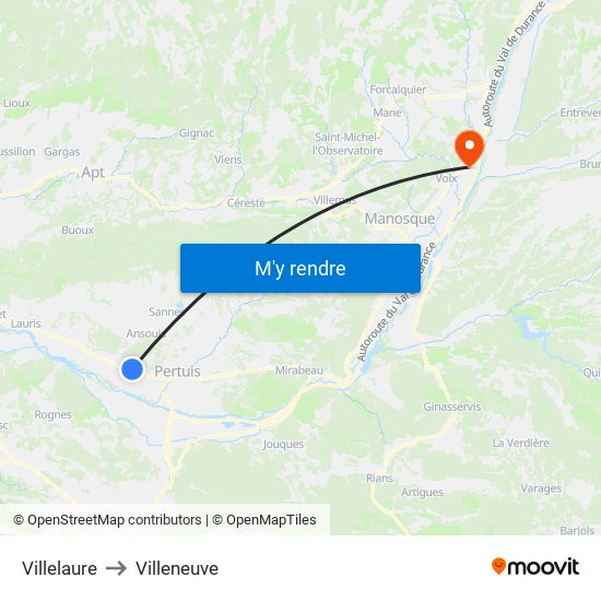Villelaure to Villeneuve map