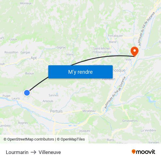 Lourmarin to Villeneuve map
