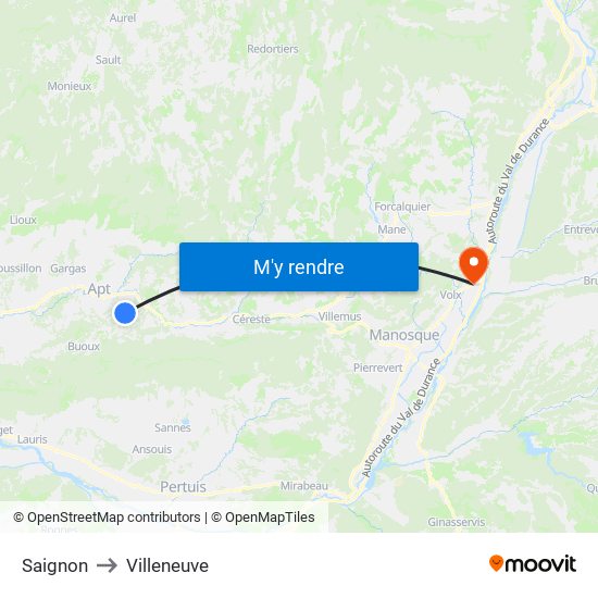 Saignon to Villeneuve map