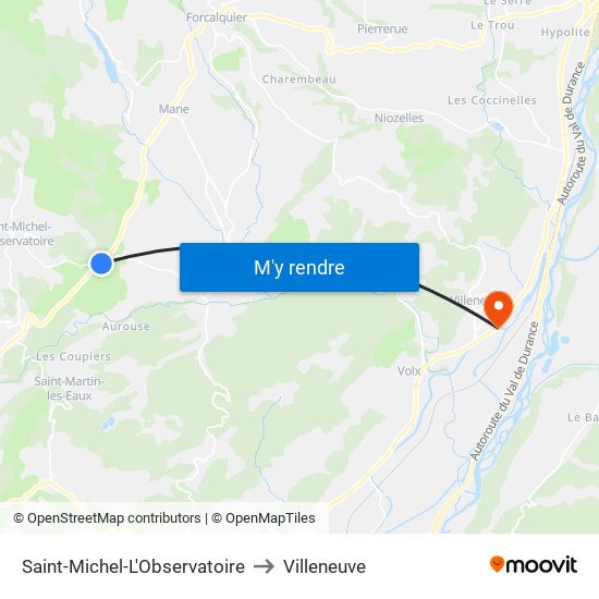Saint-Michel-L'Observatoire to Villeneuve map
