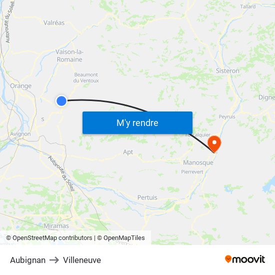 Aubignan to Villeneuve map