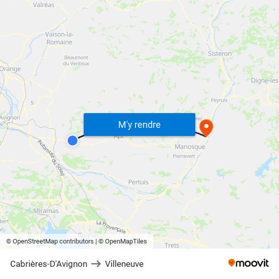 Cabrières-D'Avignon to Villeneuve map