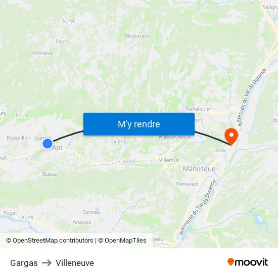 Gargas to Villeneuve map
