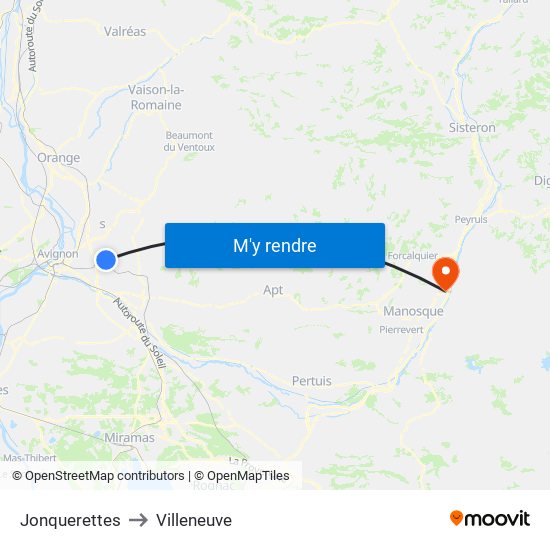 Jonquerettes to Villeneuve map