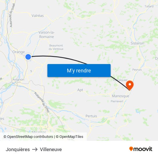 Jonquières to Villeneuve map