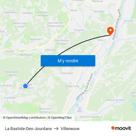 La Bastide-Des-Jourdans to Villeneuve map