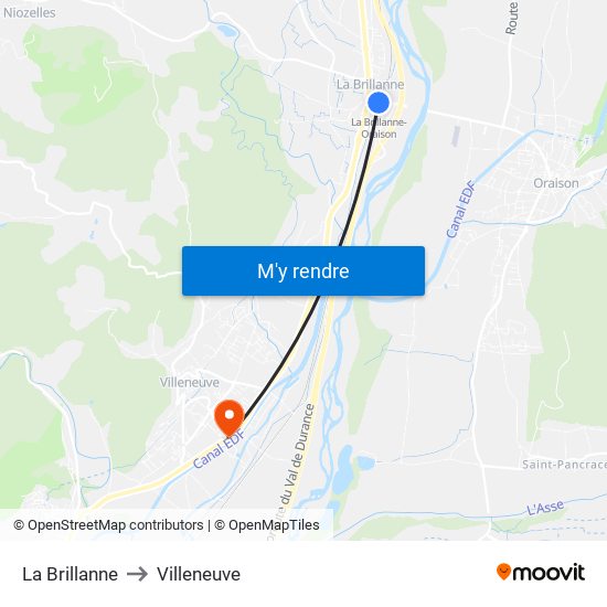 La Brillanne to Villeneuve map