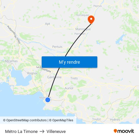 Métro La Timone to Villeneuve map