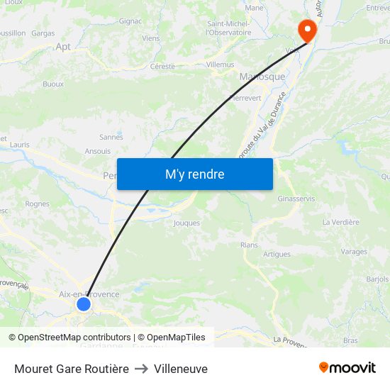 Mouret Gare Routière to Villeneuve map