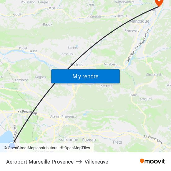 Aéroport Marseille-Provence to Villeneuve map