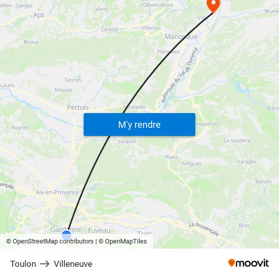 Toulon to Villeneuve map