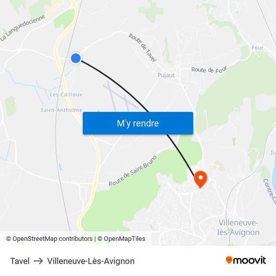 Tavel to Villeneuve-Lès-Avignon map