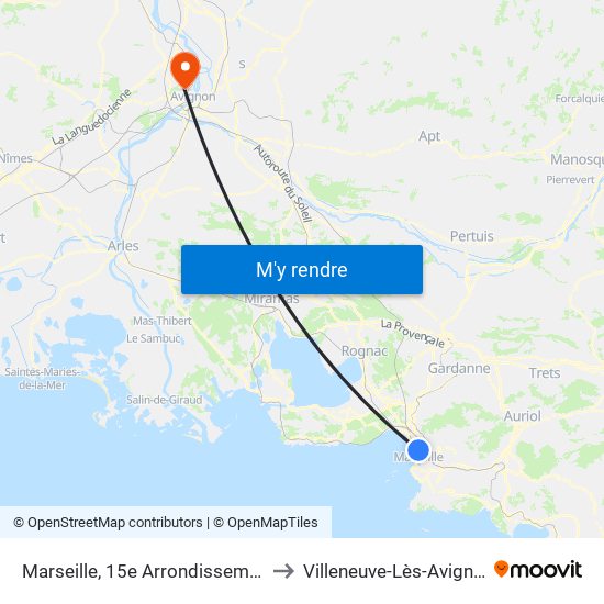 Marseille, 15e Arrondissement to Villeneuve-Lès-Avignon map