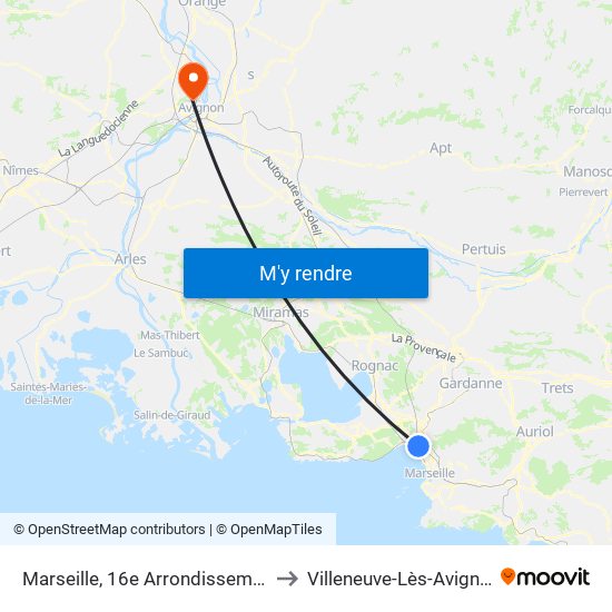 Marseille, 16e Arrondissement to Villeneuve-Lès-Avignon map