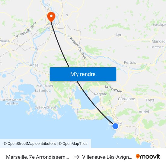Marseille, 7e Arrondissement to Villeneuve-Lès-Avignon map