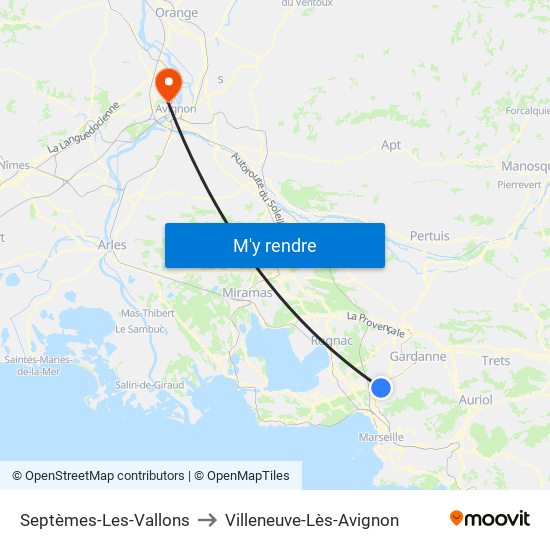 Septèmes-Les-Vallons to Villeneuve-Lès-Avignon map