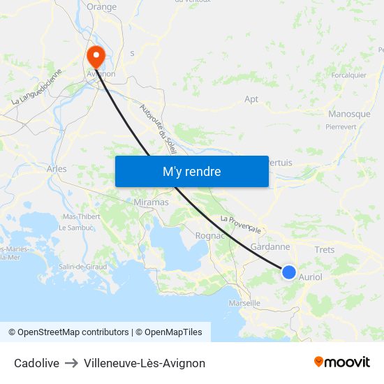 Cadolive to Villeneuve-Lès-Avignon map