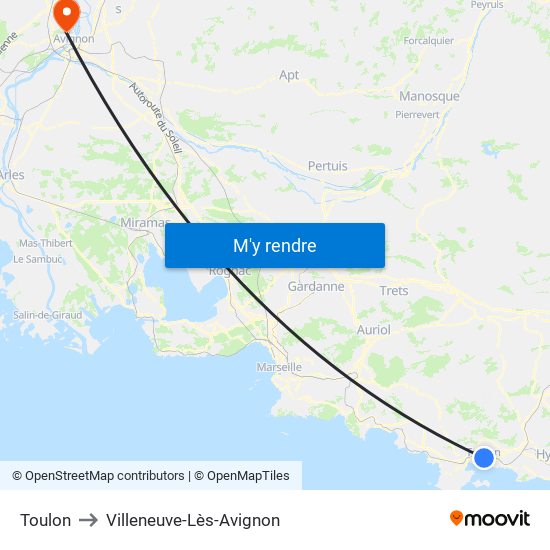 Toulon to Villeneuve-Lès-Avignon map