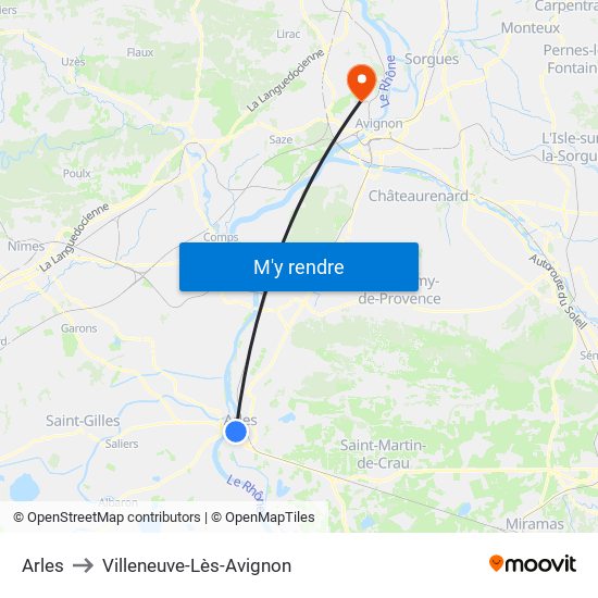 Arles to Villeneuve-Lès-Avignon map