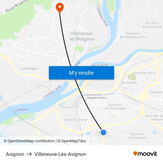 Avignon to Villeneuve-Lès-Avignon map
