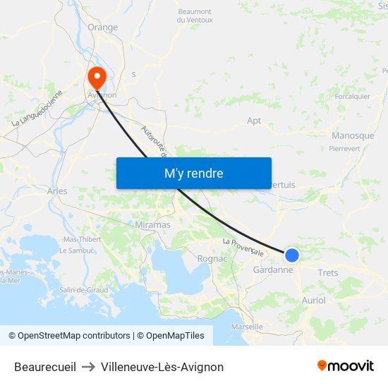 Beaurecueil to Villeneuve-Lès-Avignon map