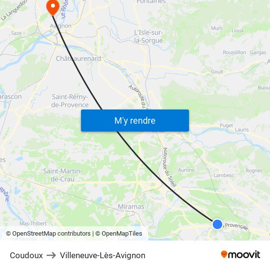 Coudoux to Villeneuve-Lès-Avignon map