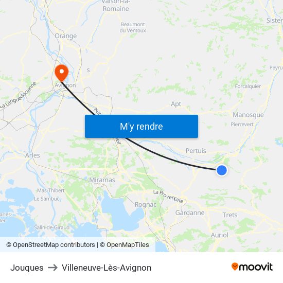 Jouques to Villeneuve-Lès-Avignon map