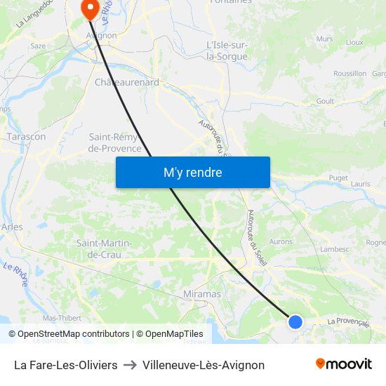 La Fare-Les-Oliviers to Villeneuve-Lès-Avignon map