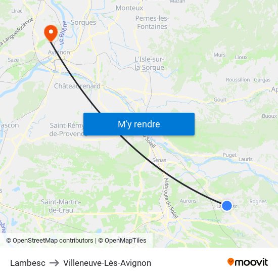 Lambesc to Villeneuve-Lès-Avignon map