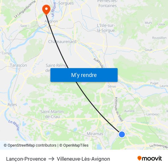 Lançon-Provence to Villeneuve-Lès-Avignon map