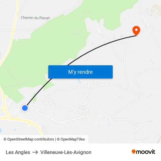 Les Angles to Villeneuve-Lès-Avignon map