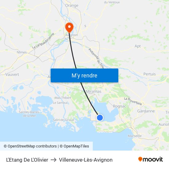 L'Etang De L'Olivier to Villeneuve-Lès-Avignon map
