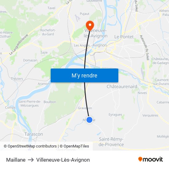 Maillane to Villeneuve-Lès-Avignon map