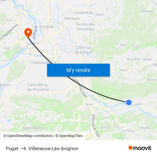 Puget to Villeneuve-Lès-Avignon map