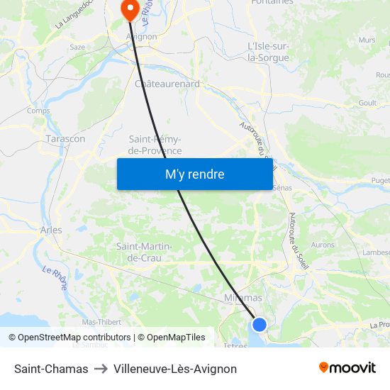 Saint-Chamas to Villeneuve-Lès-Avignon map