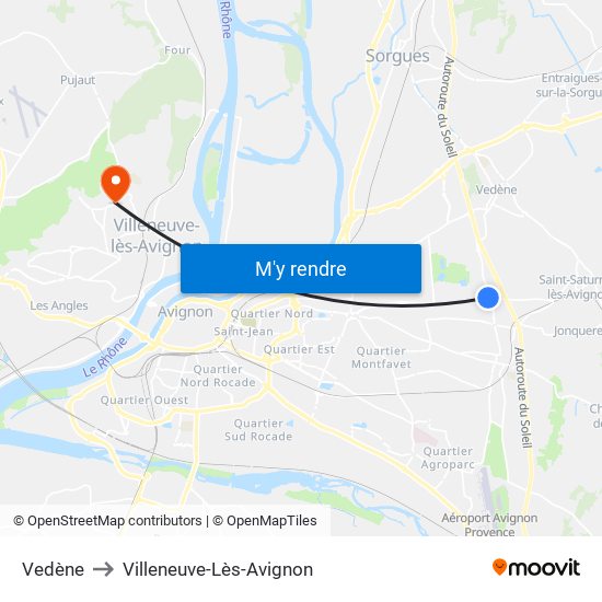 Vedène to Villeneuve-Lès-Avignon map