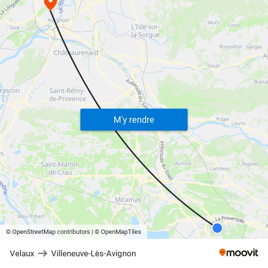 Velaux to Villeneuve-Lès-Avignon map